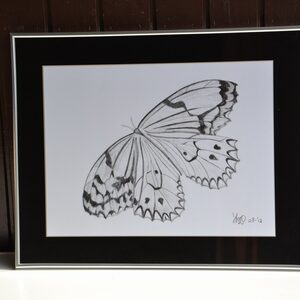 Print van houtskooltekening YML "Vlinder" in lijst 50x40 cm
