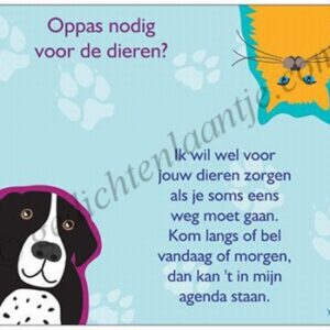 Gedichtkaart YML 1684: Oppas nodig voor de dieren?