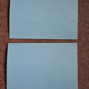 Dubbele kaart, reliëf Oma geworden gefeliciteerd/kinderwagen