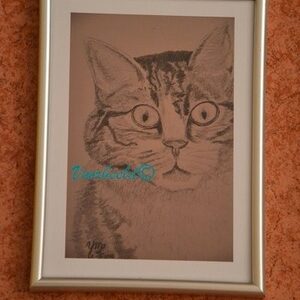 Print van grafiettekening YML 220912 "Poes", achtergrond wit