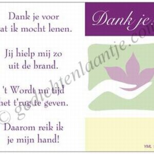 Gedichtkaart YML 1614: Dank je voor het lenen