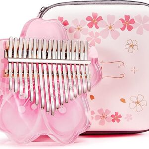 Kalimba K17 met massieve klankkast, roze bloem 'Sakura'
